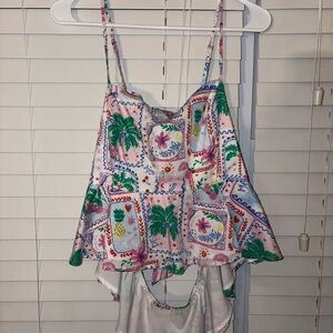 ARULA Tropical Print Open Back Top